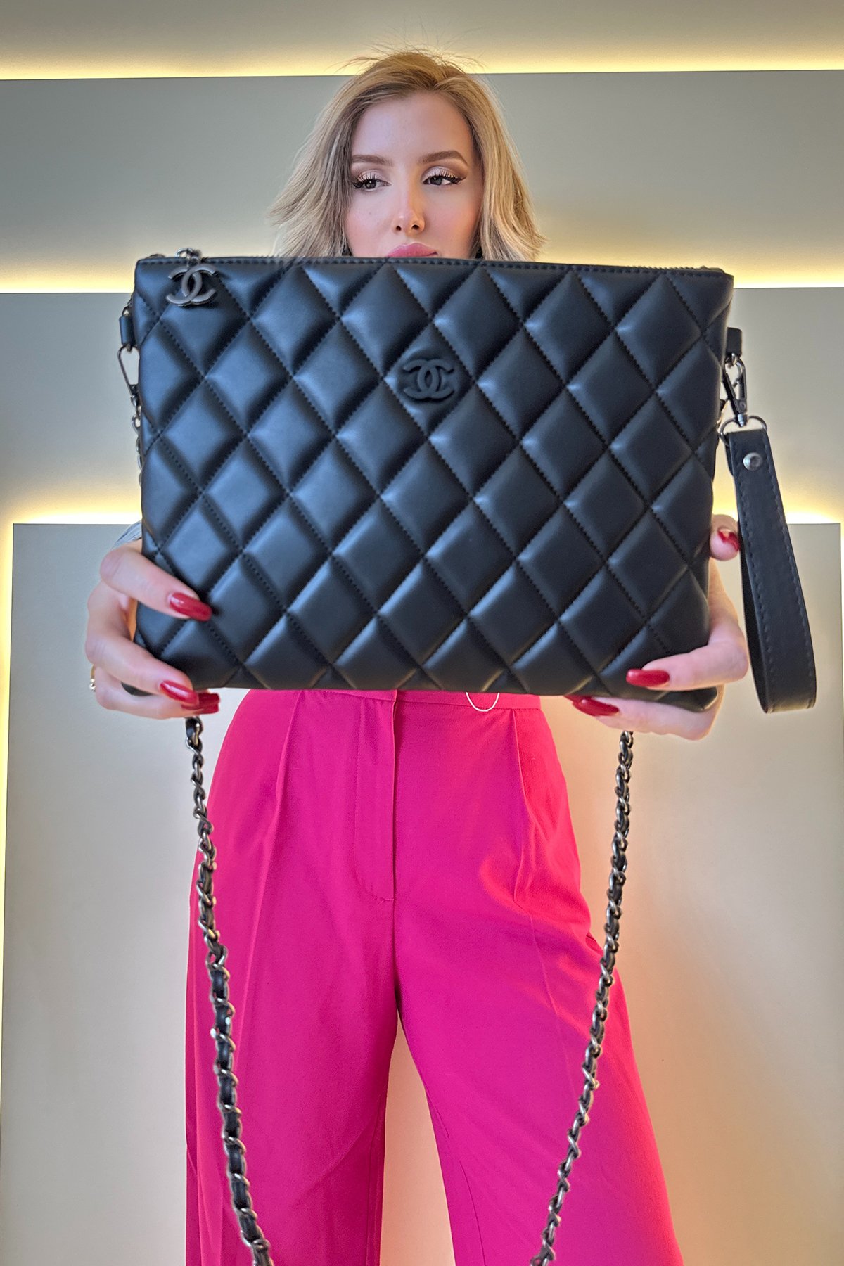 Chnl - Clutch Siyah Deri