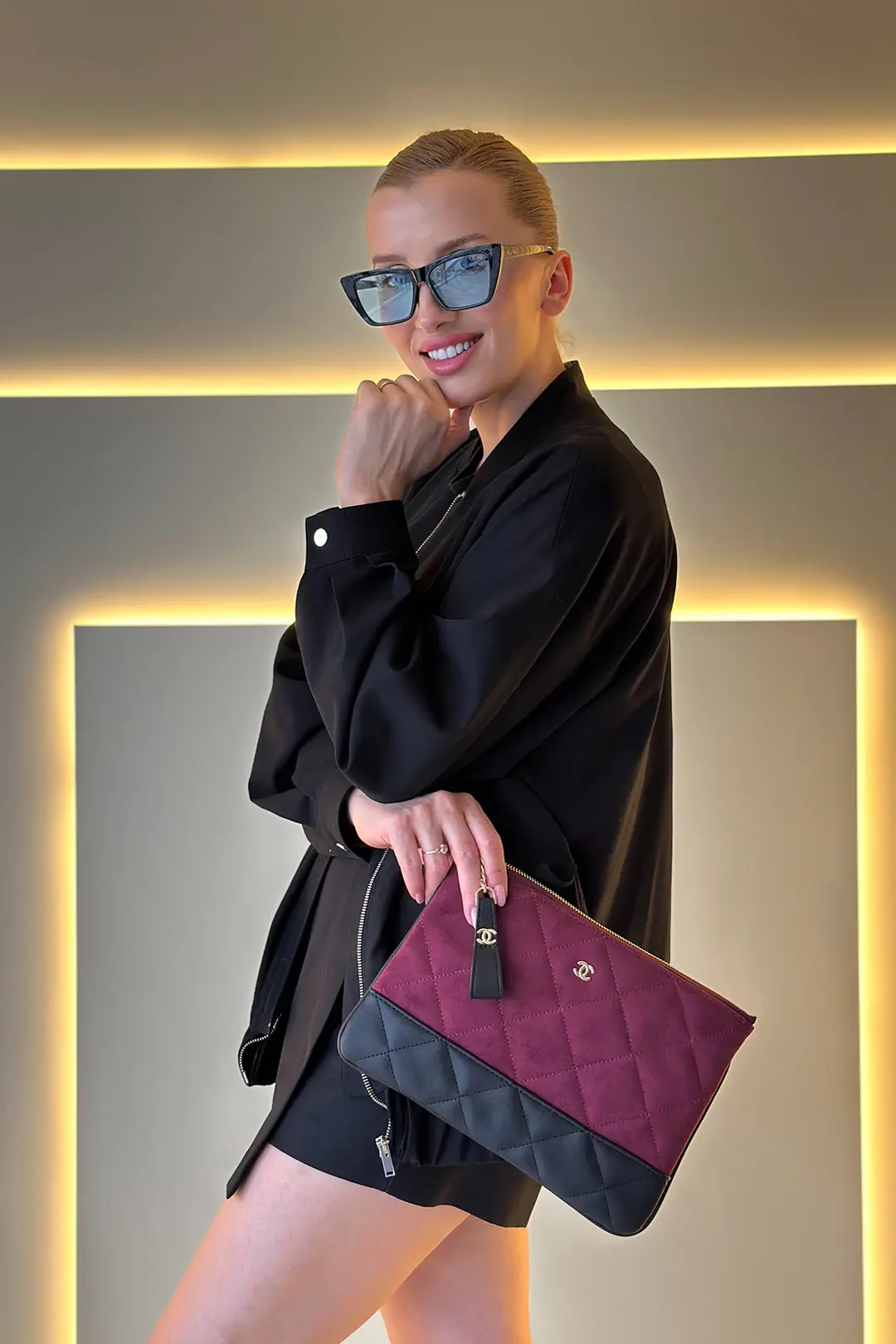 CHNL - Gabrielle Bordo Siyah Clutch Çanta