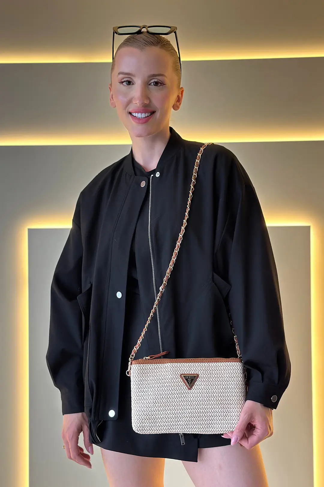 GSS - Zalina Clutch Beyaz Taba Hasır Çanta