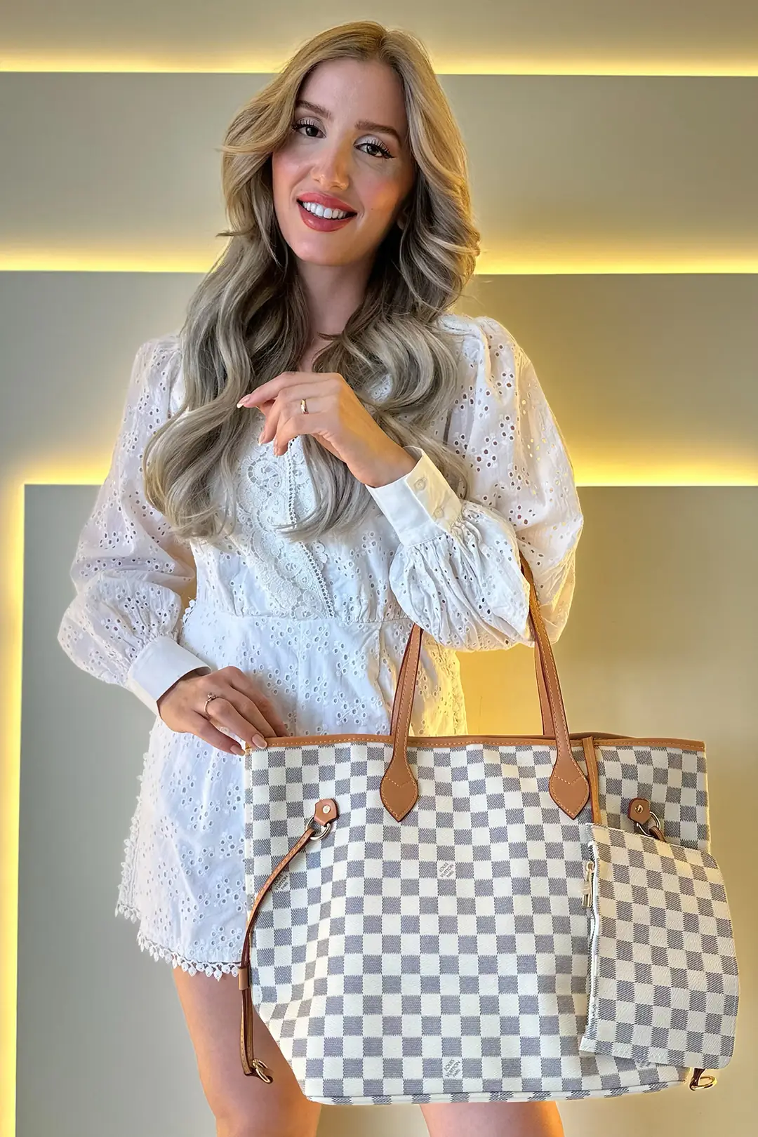 Lv - Big Boggy Beyaz Dama Kahve Detay
