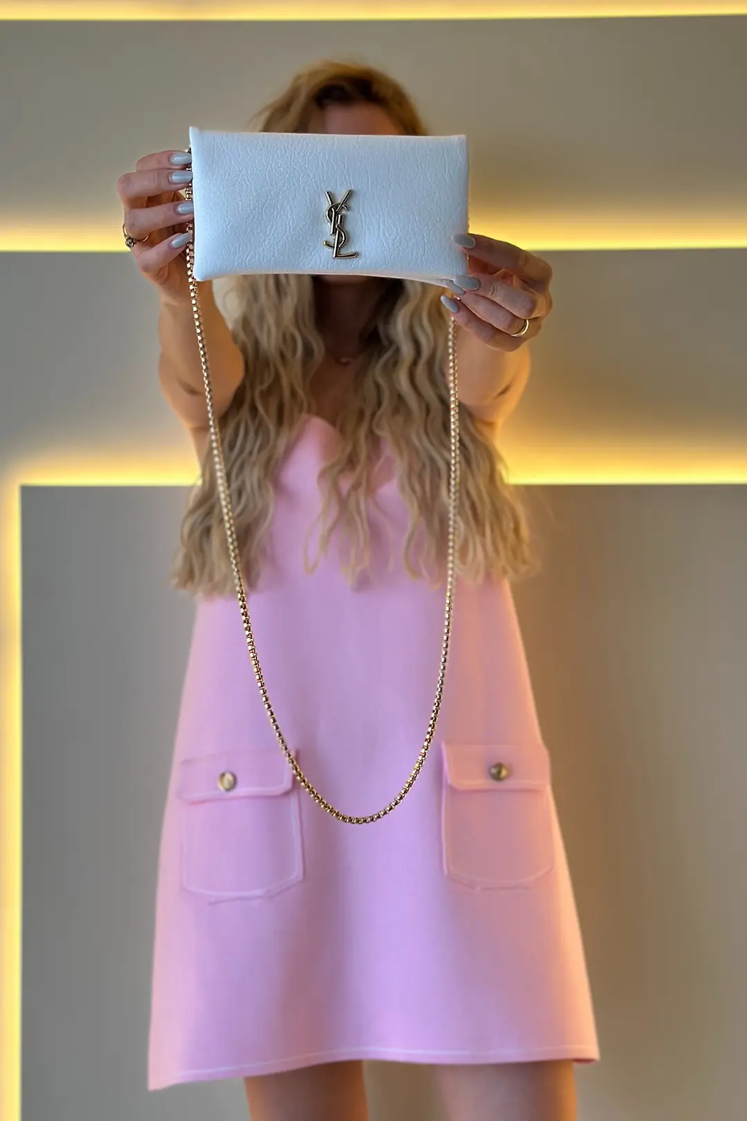 Ysl - Mini Zincirli Beyaz