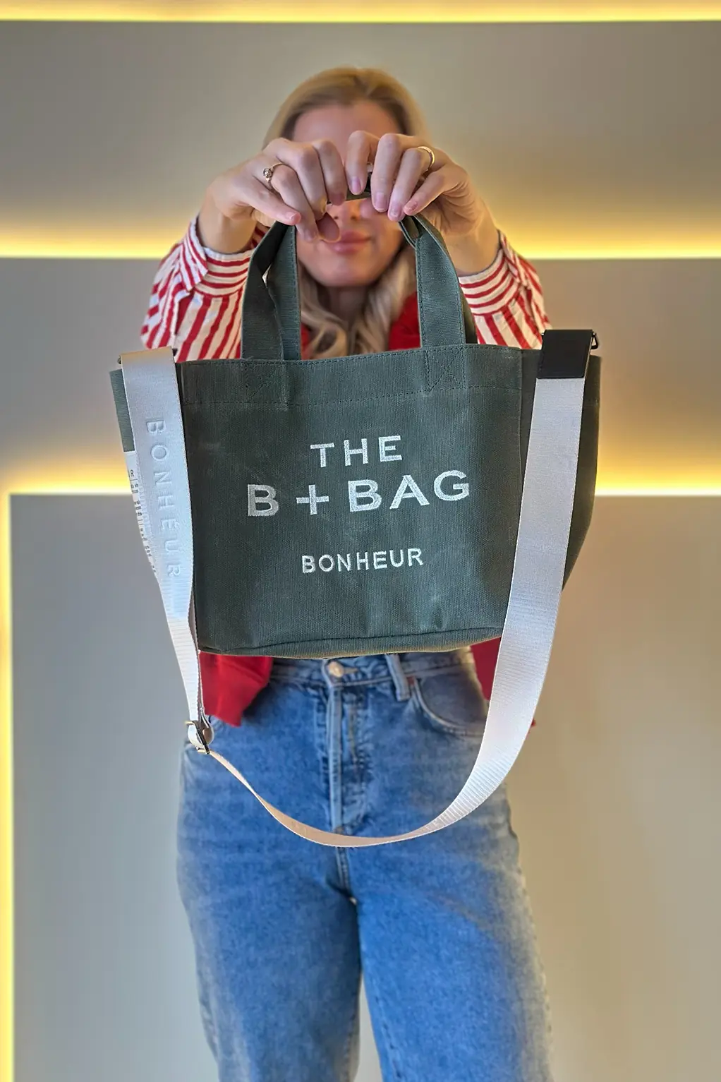 BNHR - B+Bag Mini Haki Krem Askı Detay Çanta