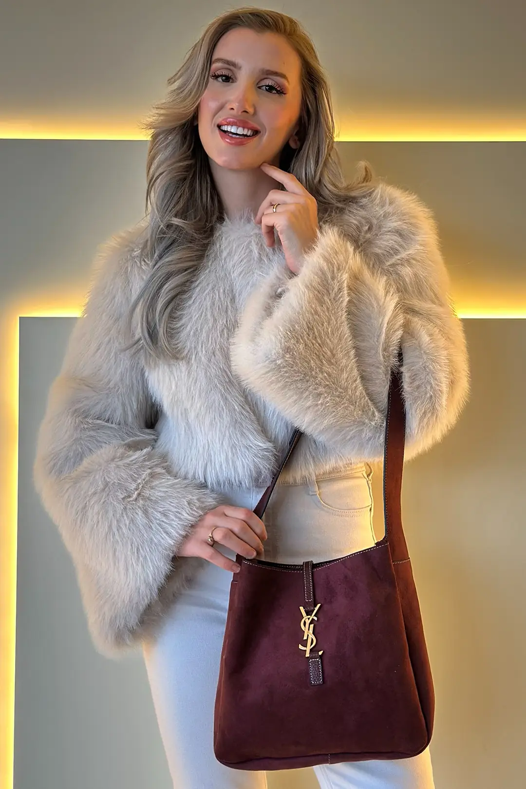 YSL - Puppies Süet Bordo Çanta