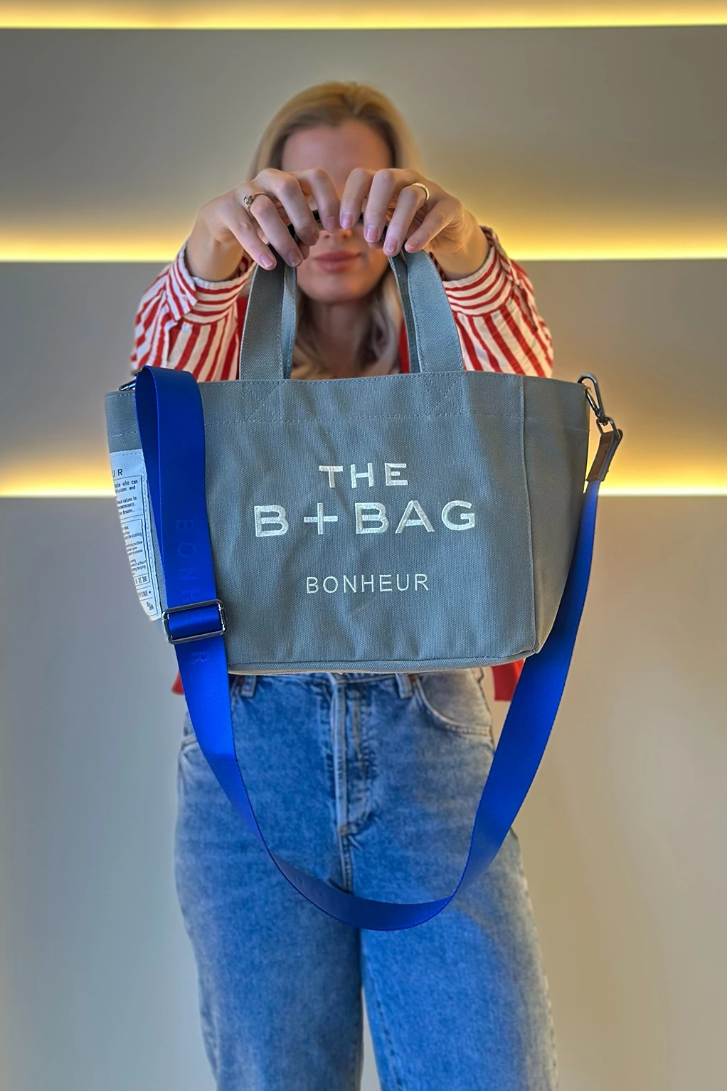 BNHR - B+Bag Mini Gri Mavi Askı Detay Çanta