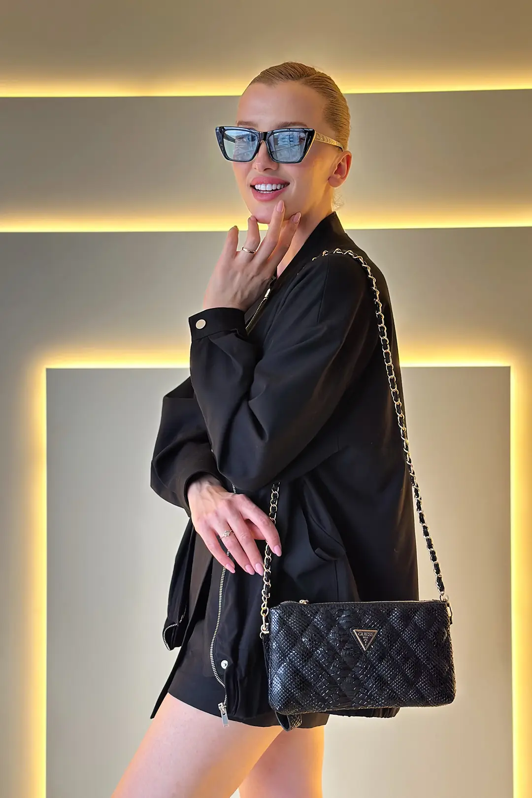 GSS - Zalina Clutch Siyah Yılan Derisi Çanta