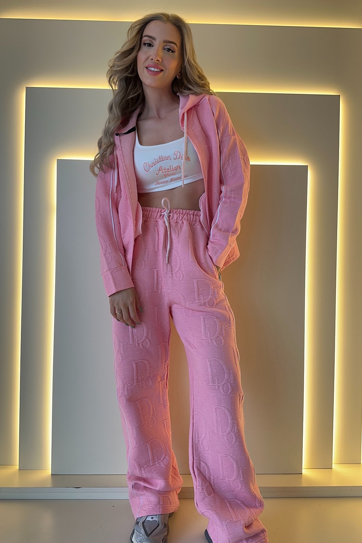 Dr - 3lü Takım Jakarlı Kumaş Pembe