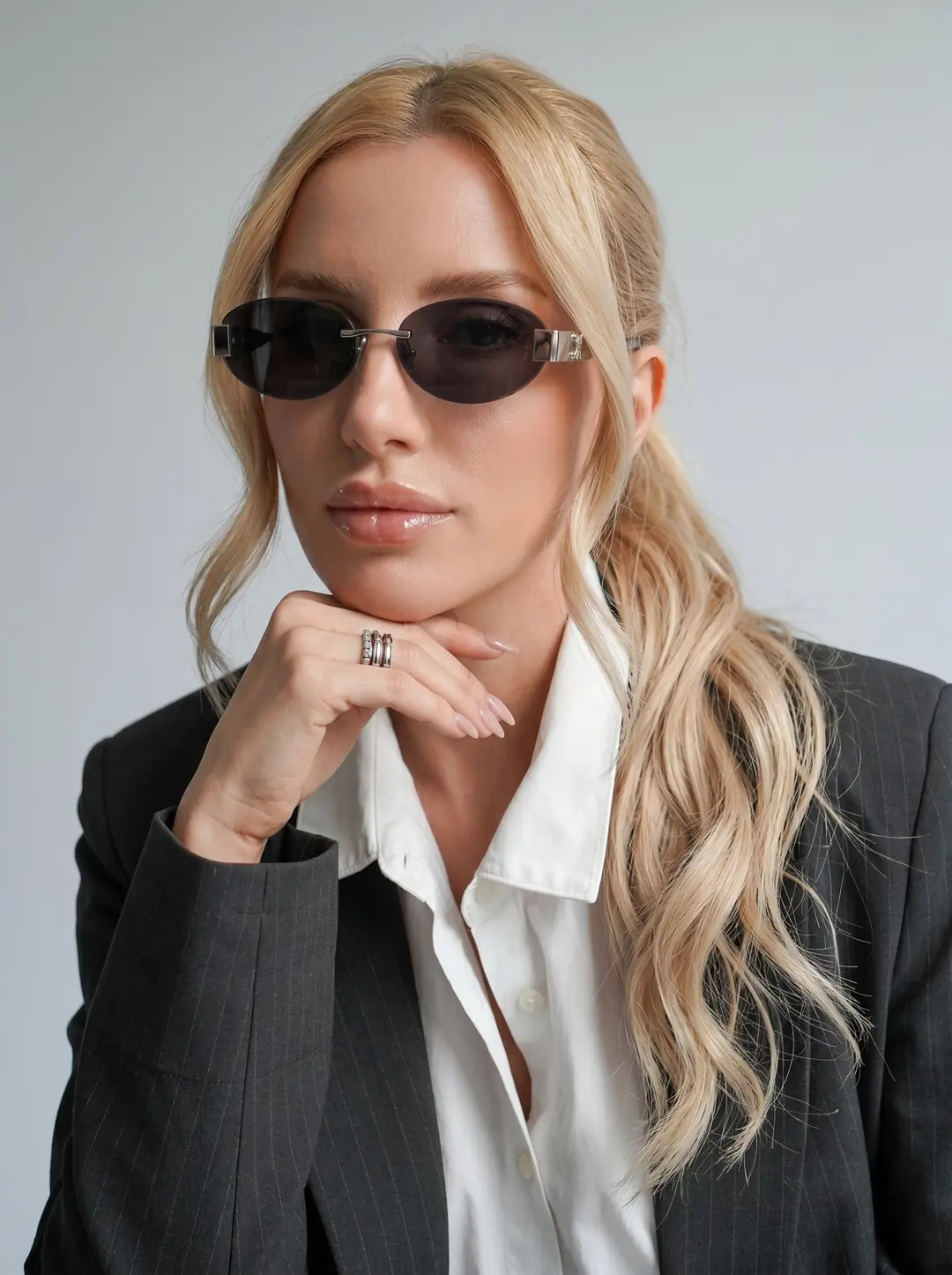 Cln - Siyah Cam Gümüş Sap Rimless Oval İthal Kadın Gözlük