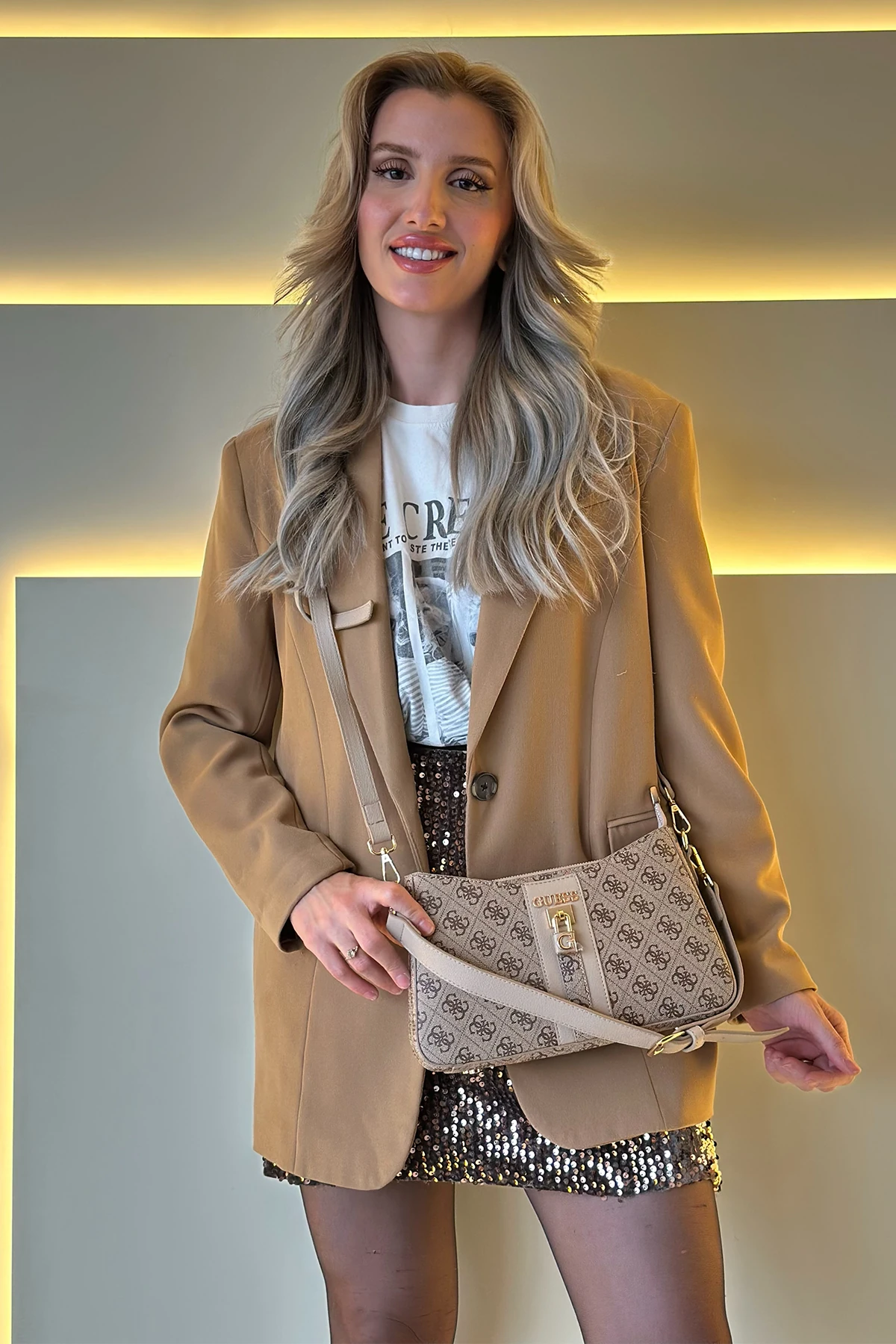 GSS - Monogram Detay Kilitli Kahve Çanta