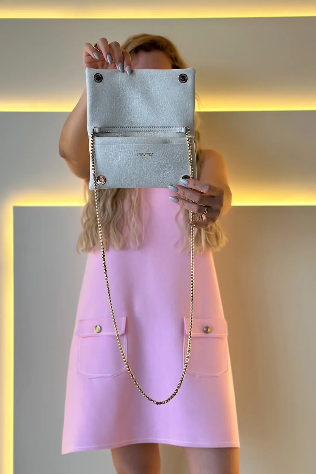 Ysl - Mini Zincirli Kırık Beyaz