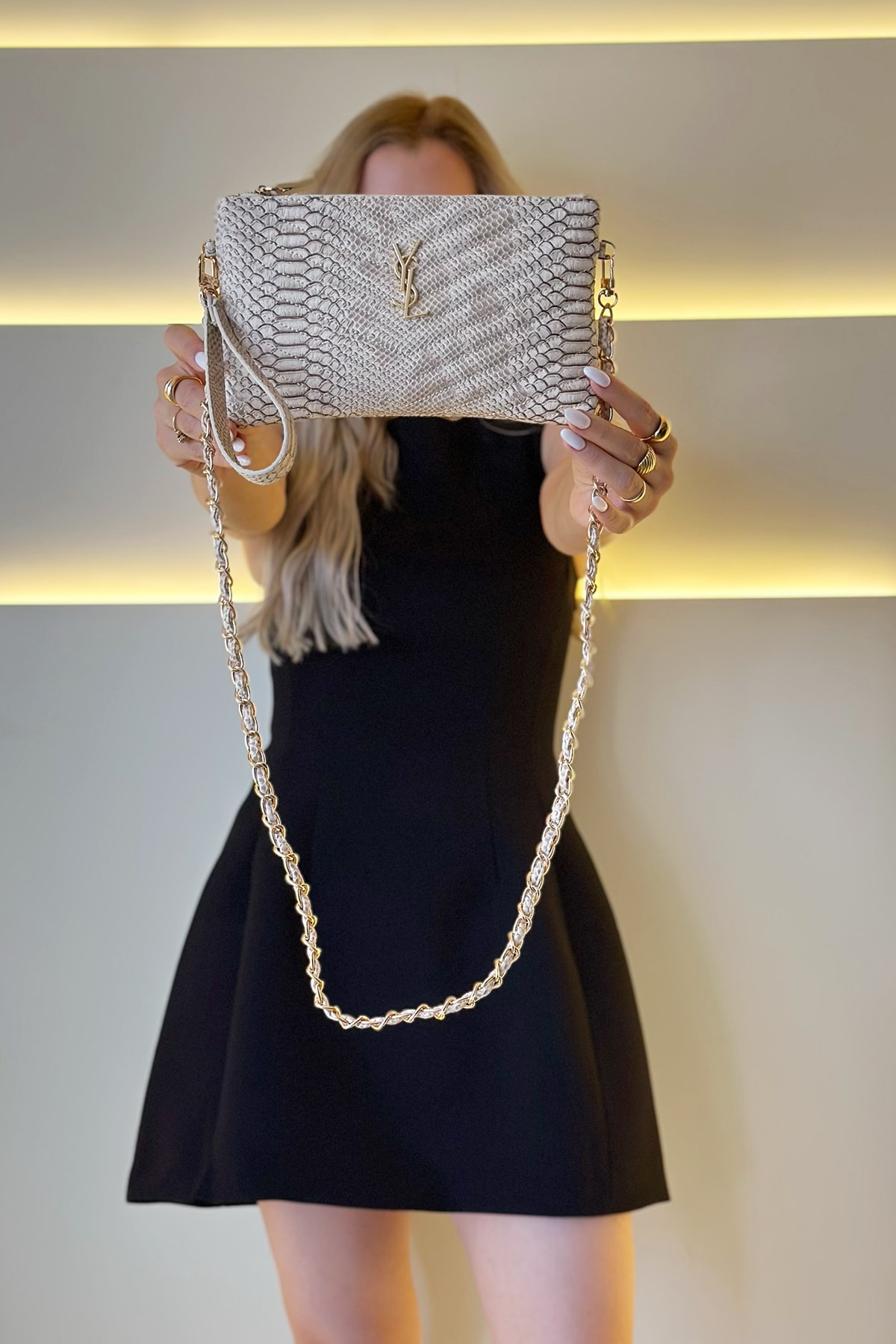 Yves SL - Mini Clutch Bej Yılan Derisi