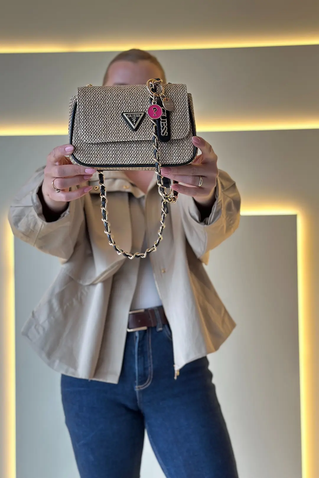 GSS - Rhinestone Krem Siyah Çanta
