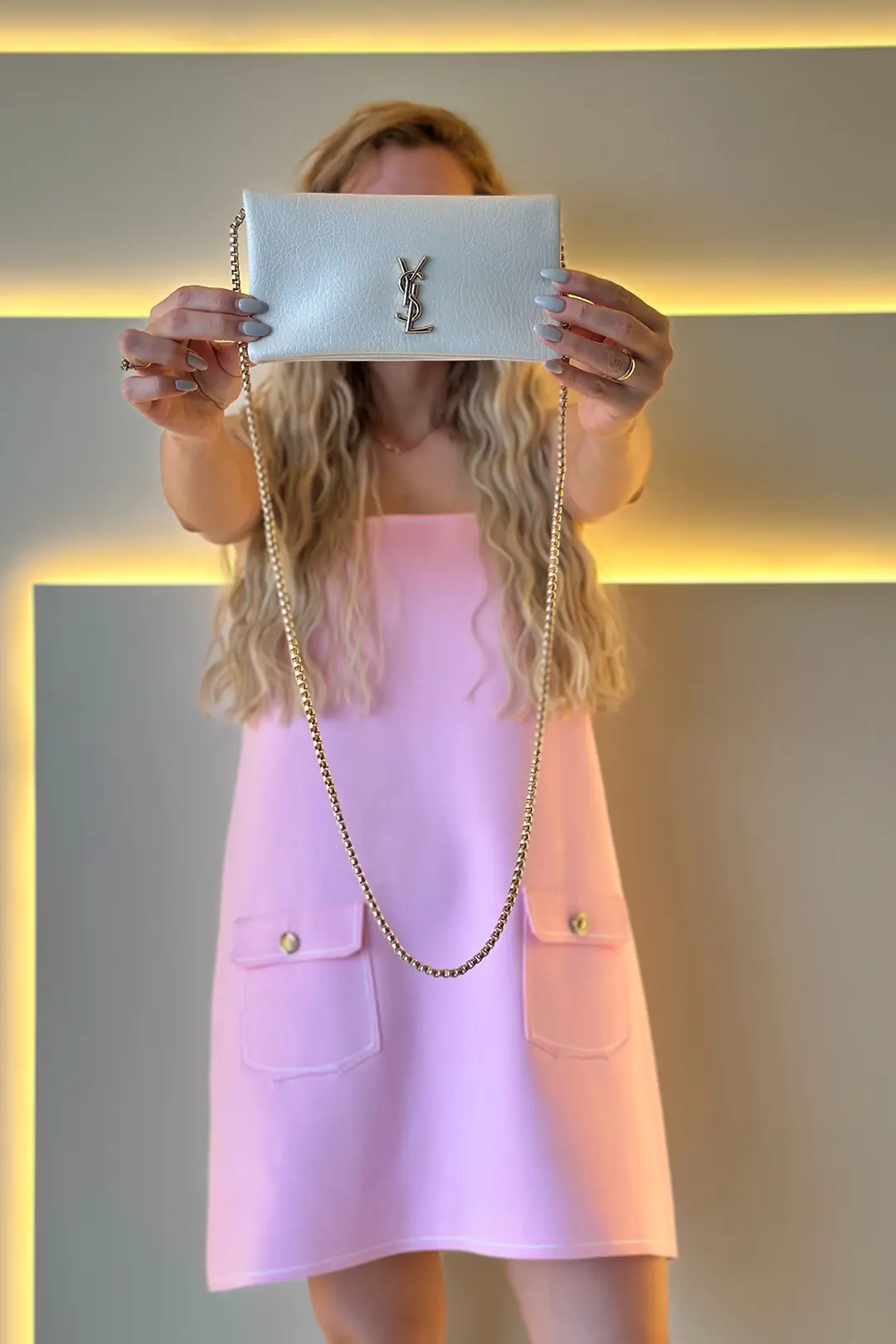 Ysl - Mini Zincirli Kırık Beyaz