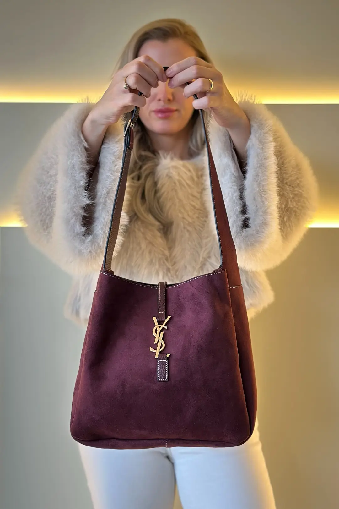 YSL - Puppies Süet Bordo Çanta