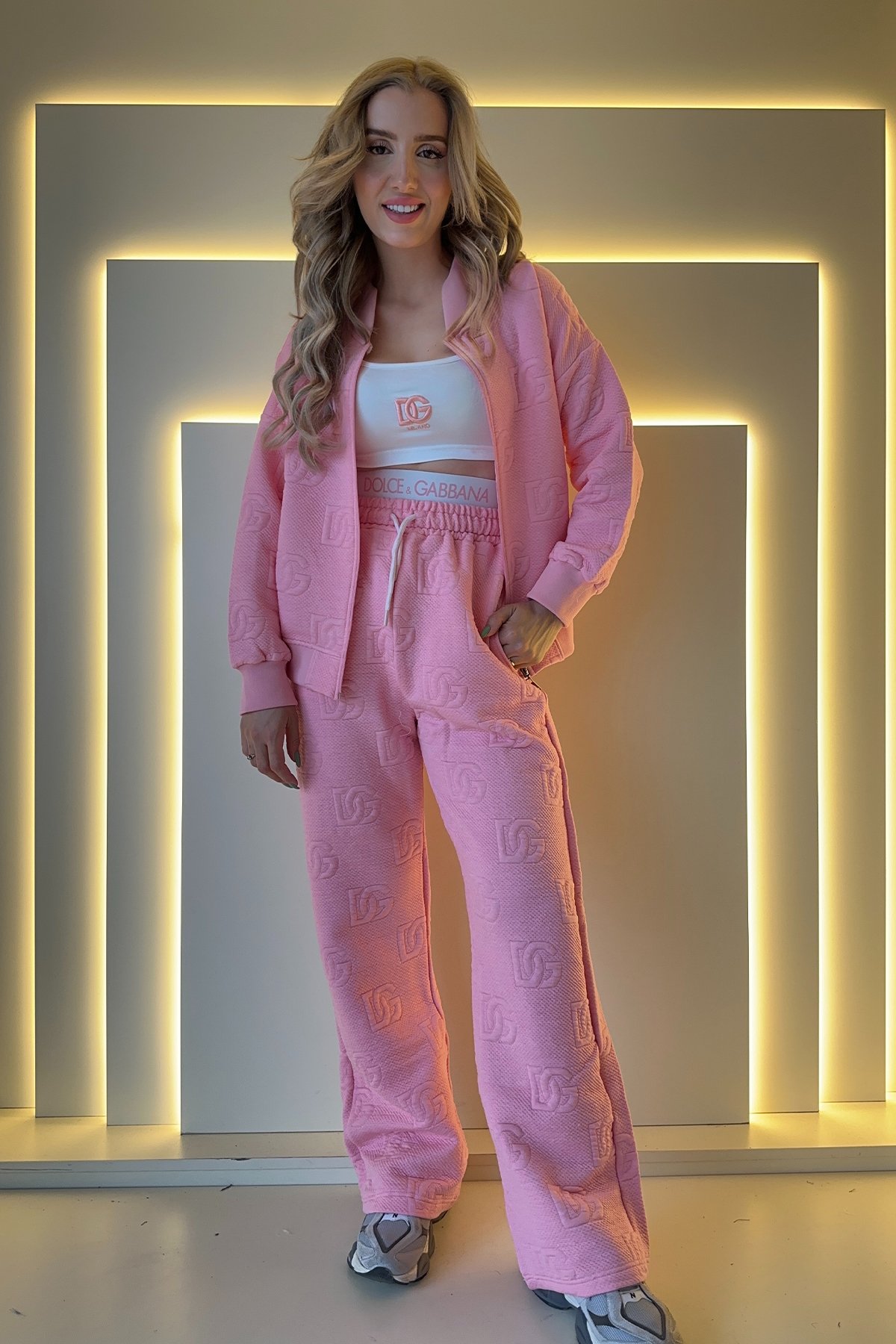Dlc Gbbn - 3lü Takım Jakarlı Kumaş Pembe