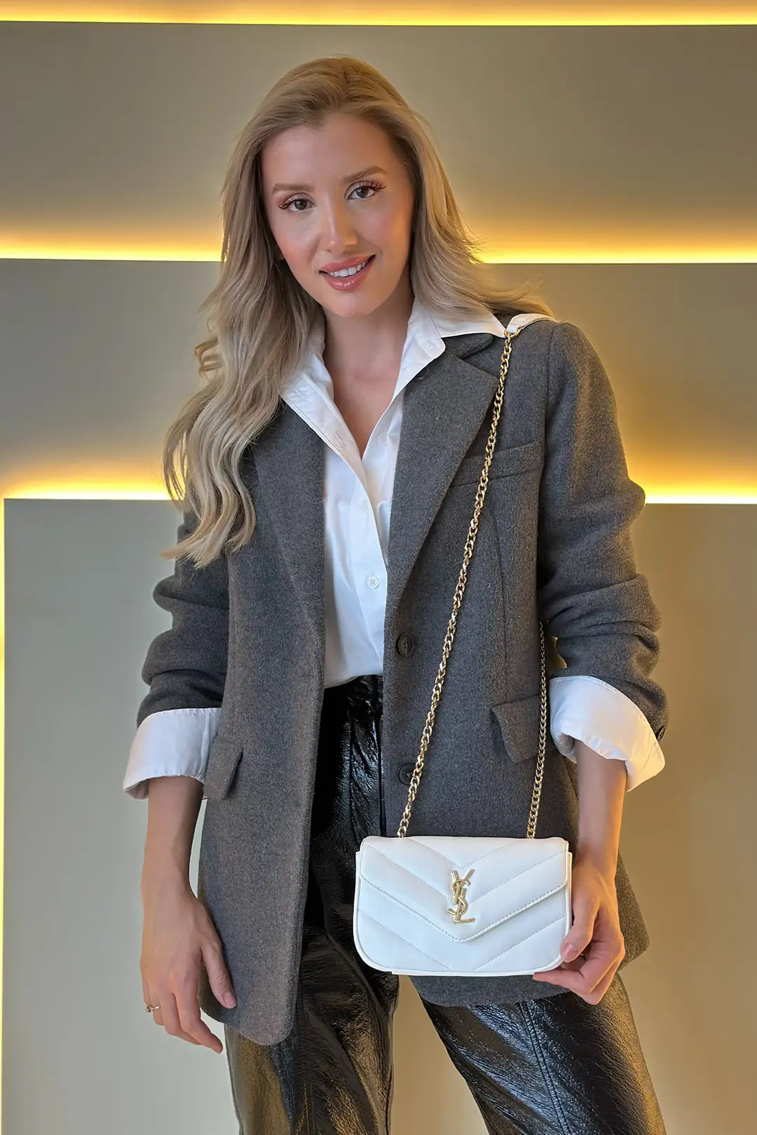 YSL - Mini Lou İn Beyaz Detay Çanta