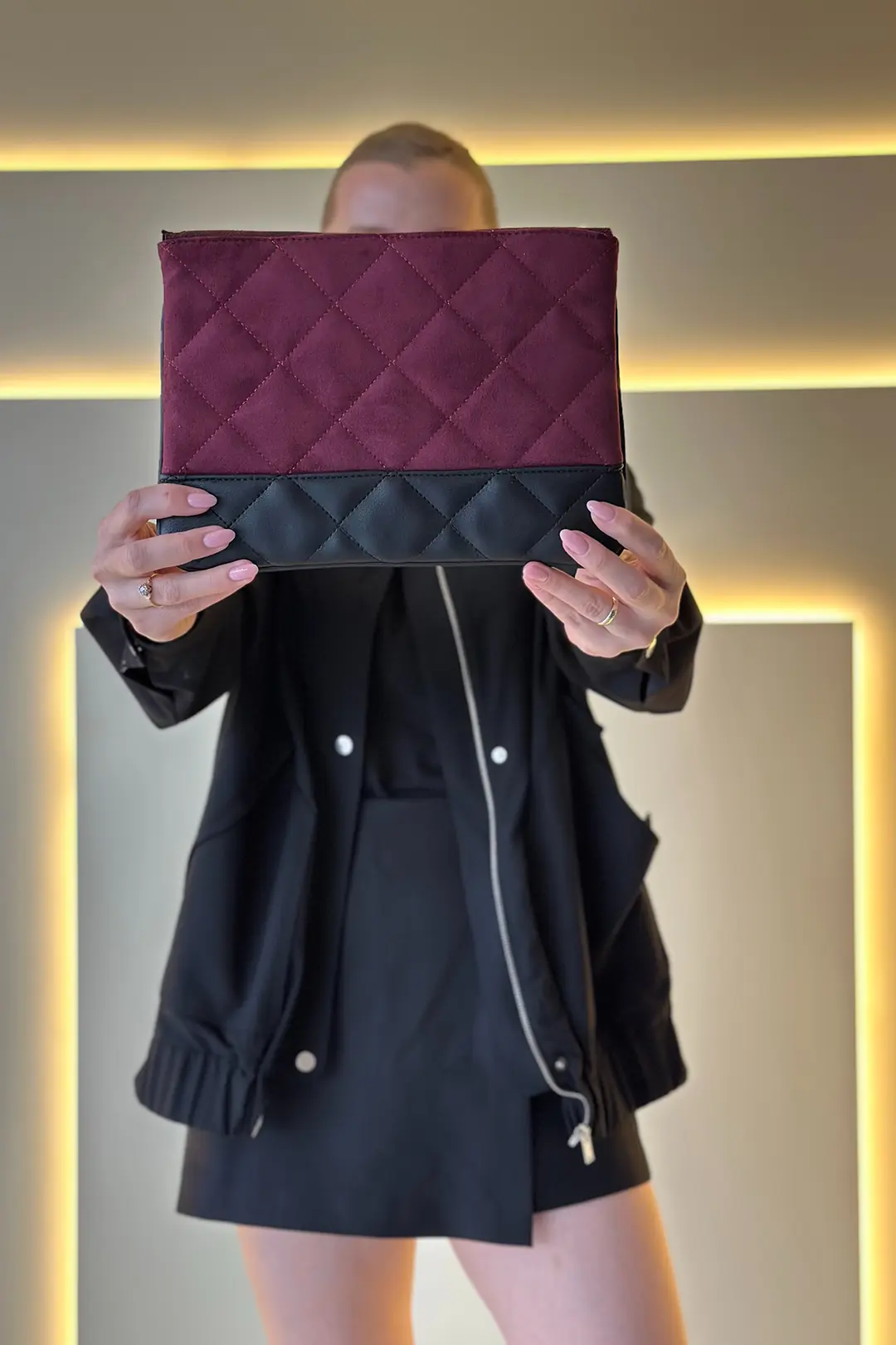 CHNL - Gabrielle Bordo Siyah Clutch Çanta