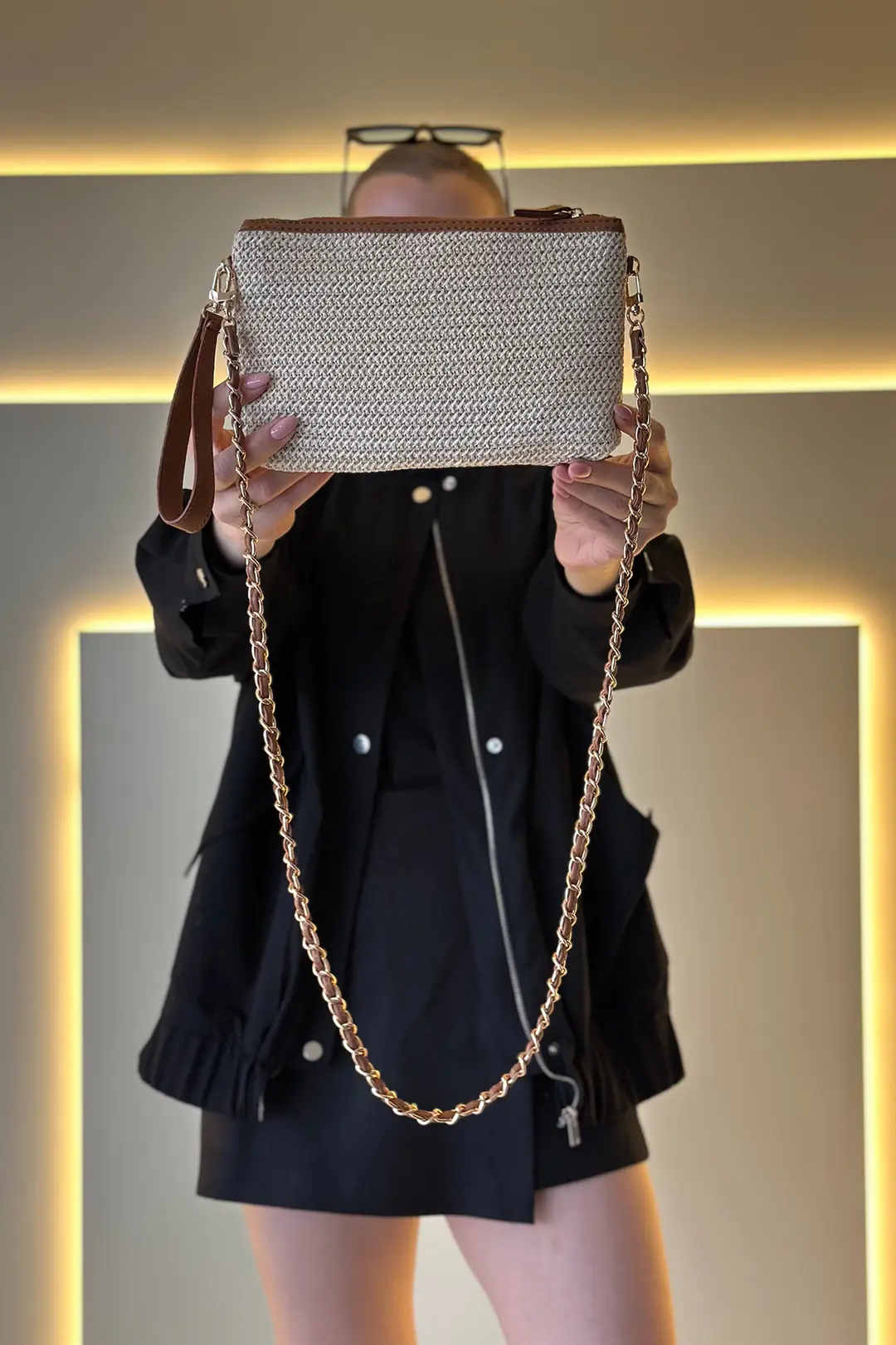 GSS - Zalina Clutch Beyaz Taba Hasır Çanta