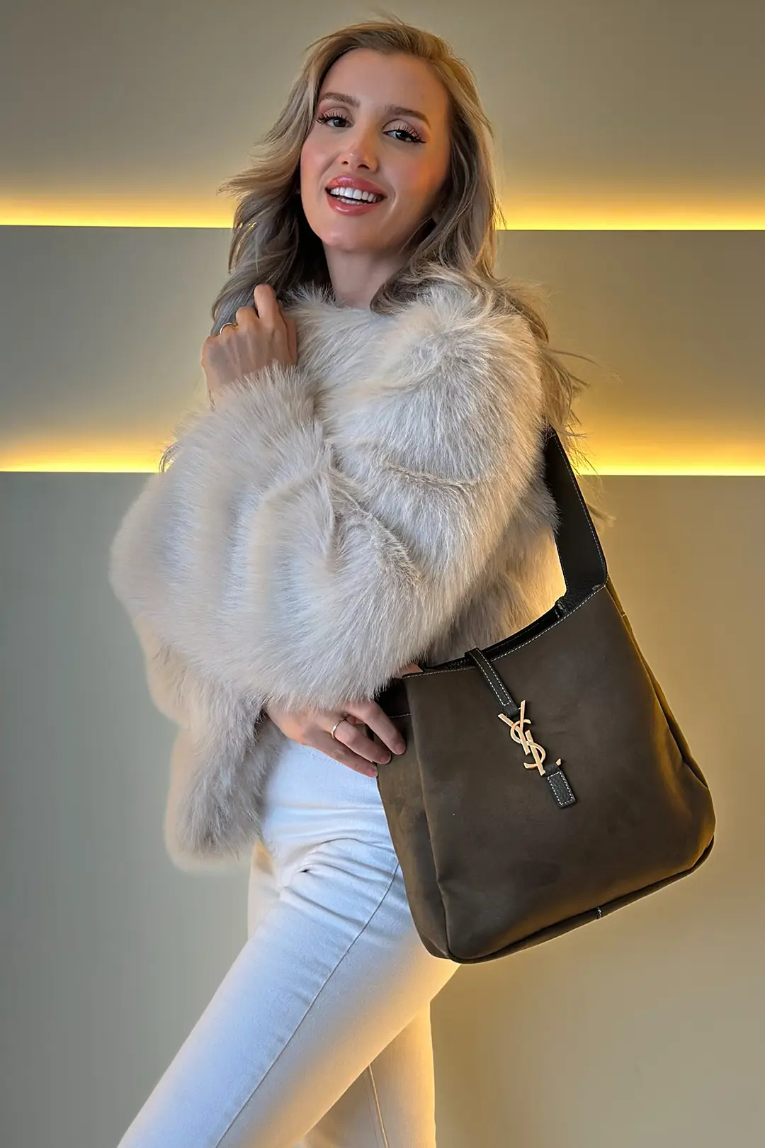 YSL - Puppies Süet Haki Çanta