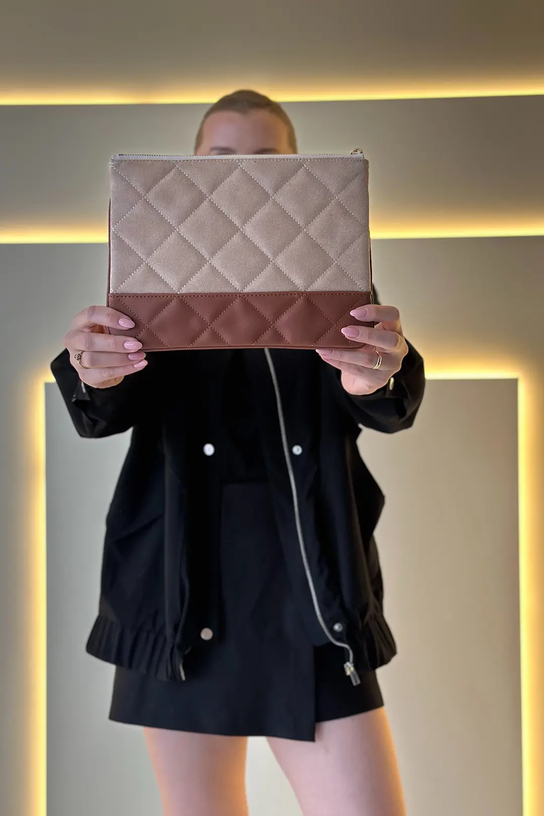 CHNL - Gabrielle Krem Taba Clutch Çanta