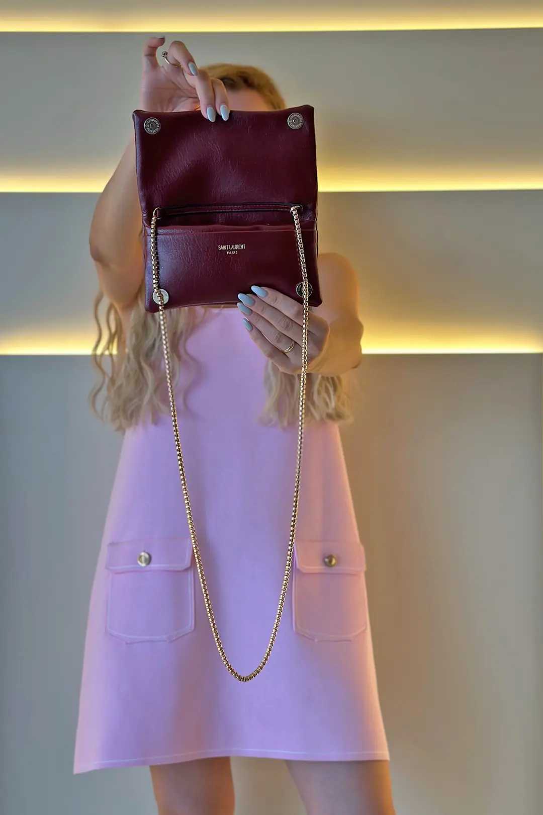 Ysl - Mini Zincirli Bordo