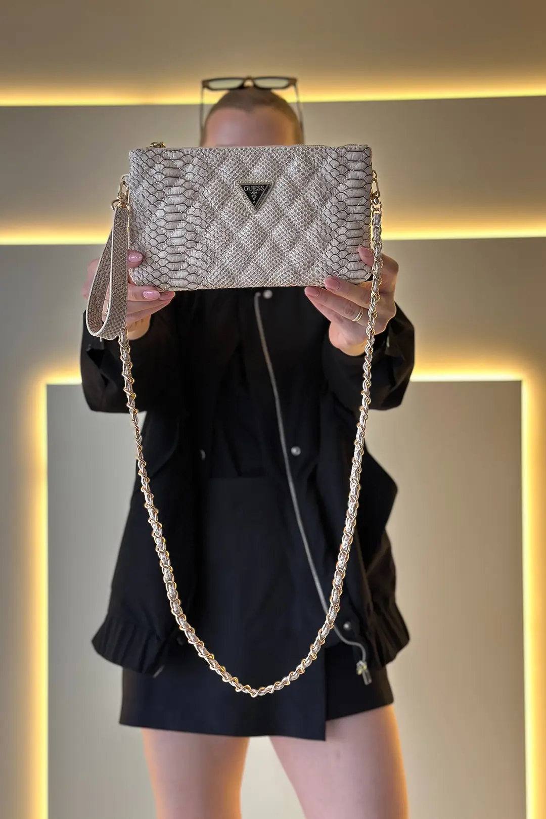 GSS - Zalina Clutch Beyaz Yılan Derisi Çanta