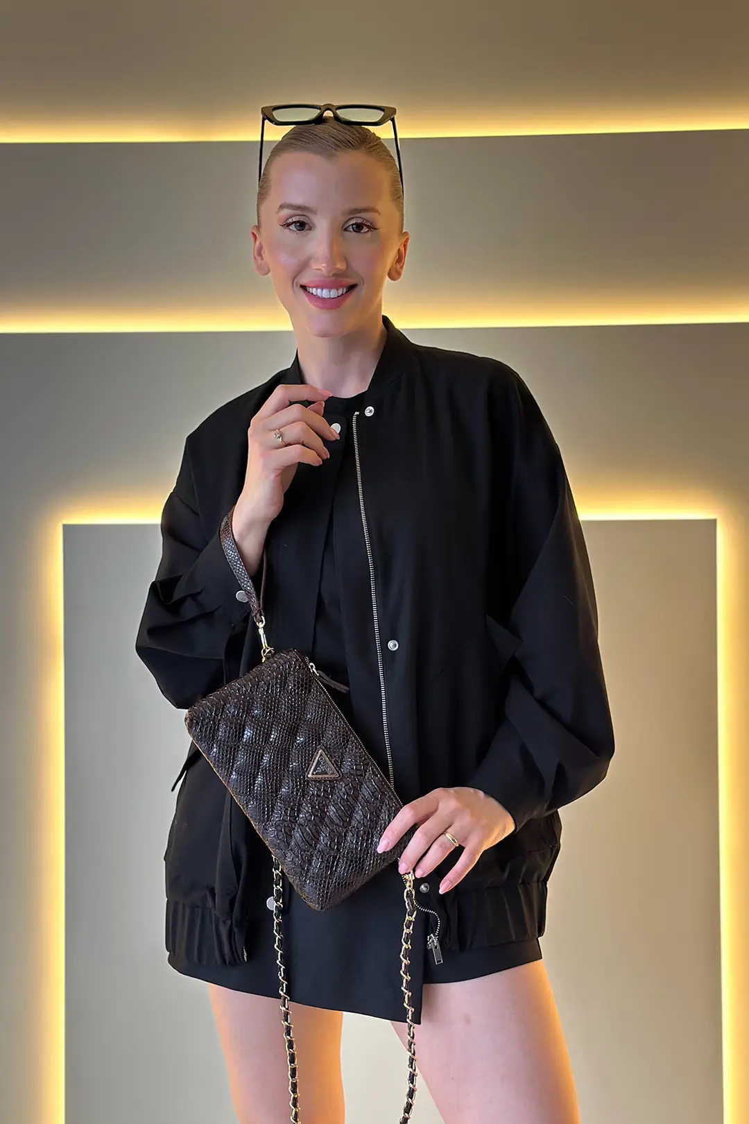 GSS - Zalina Clutch Acı Kahve Yılan Derisi Çanta