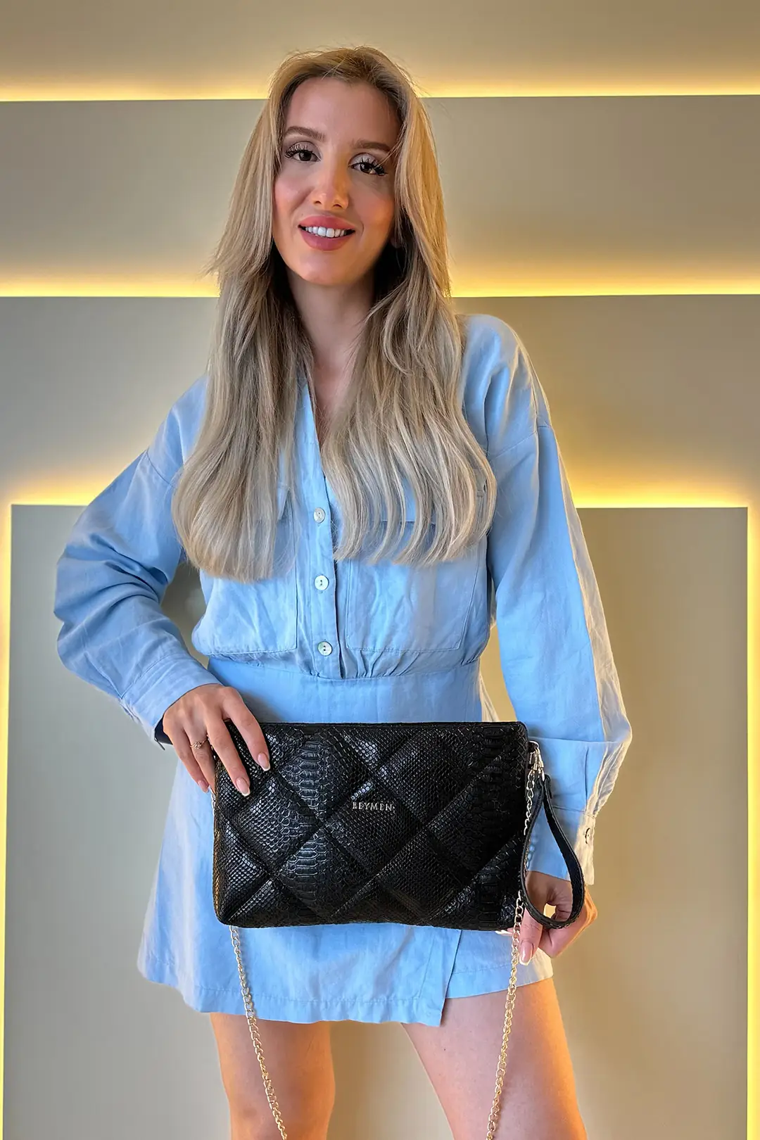 Bymn - Clutch Siyah Piton Yılan Derisi
