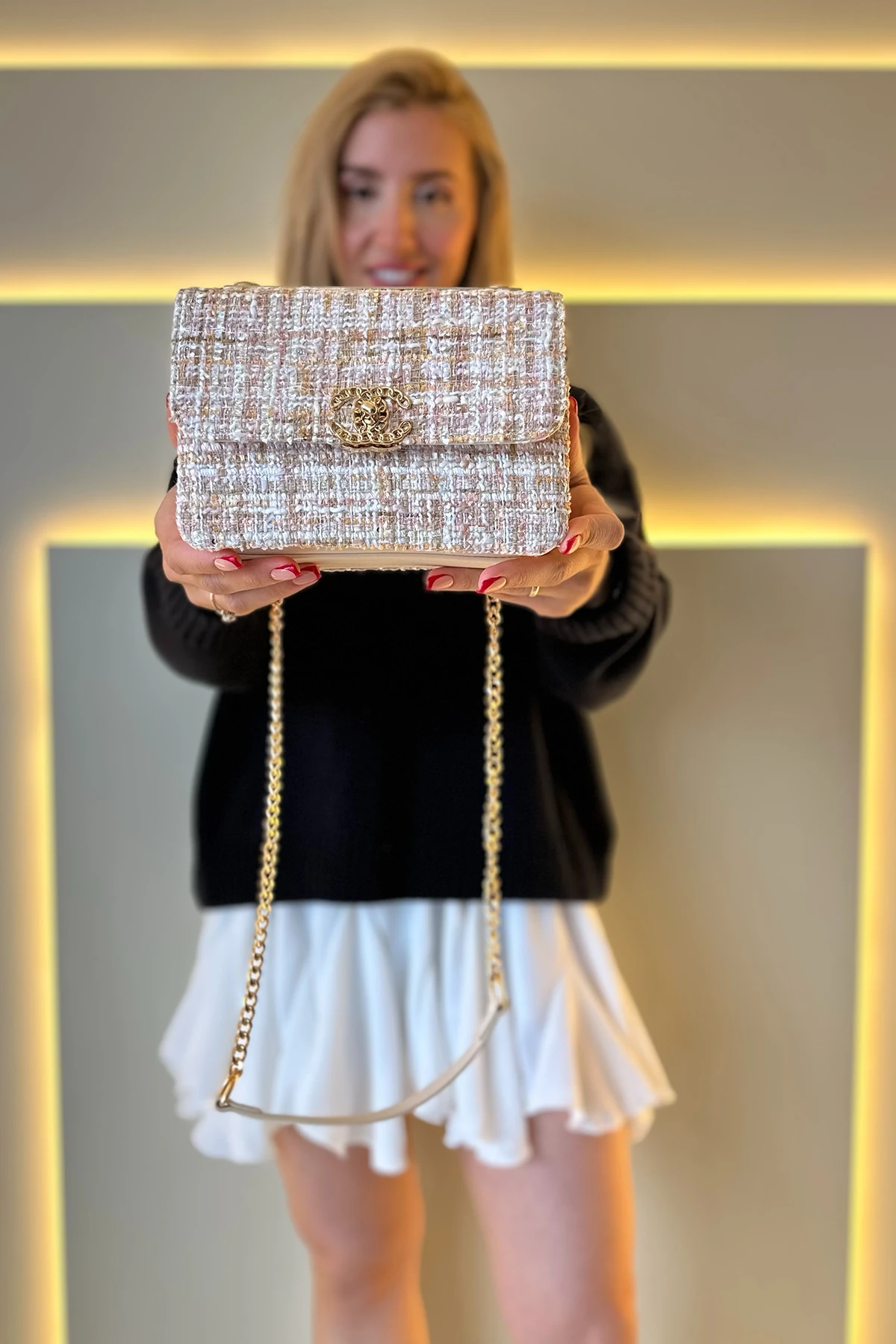 Chnl - Slatted Krem Dokuma Gold Detay