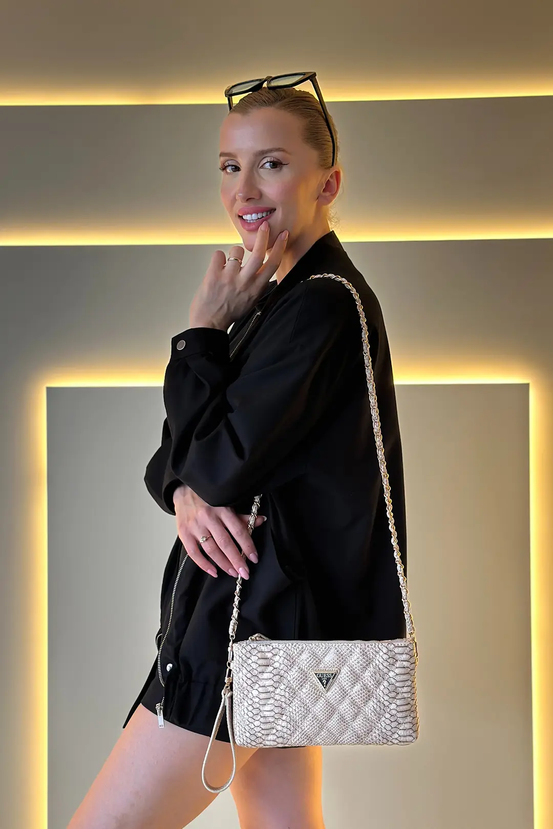 GSS - Zalina Clutch Beyaz Yılan Derisi Çanta