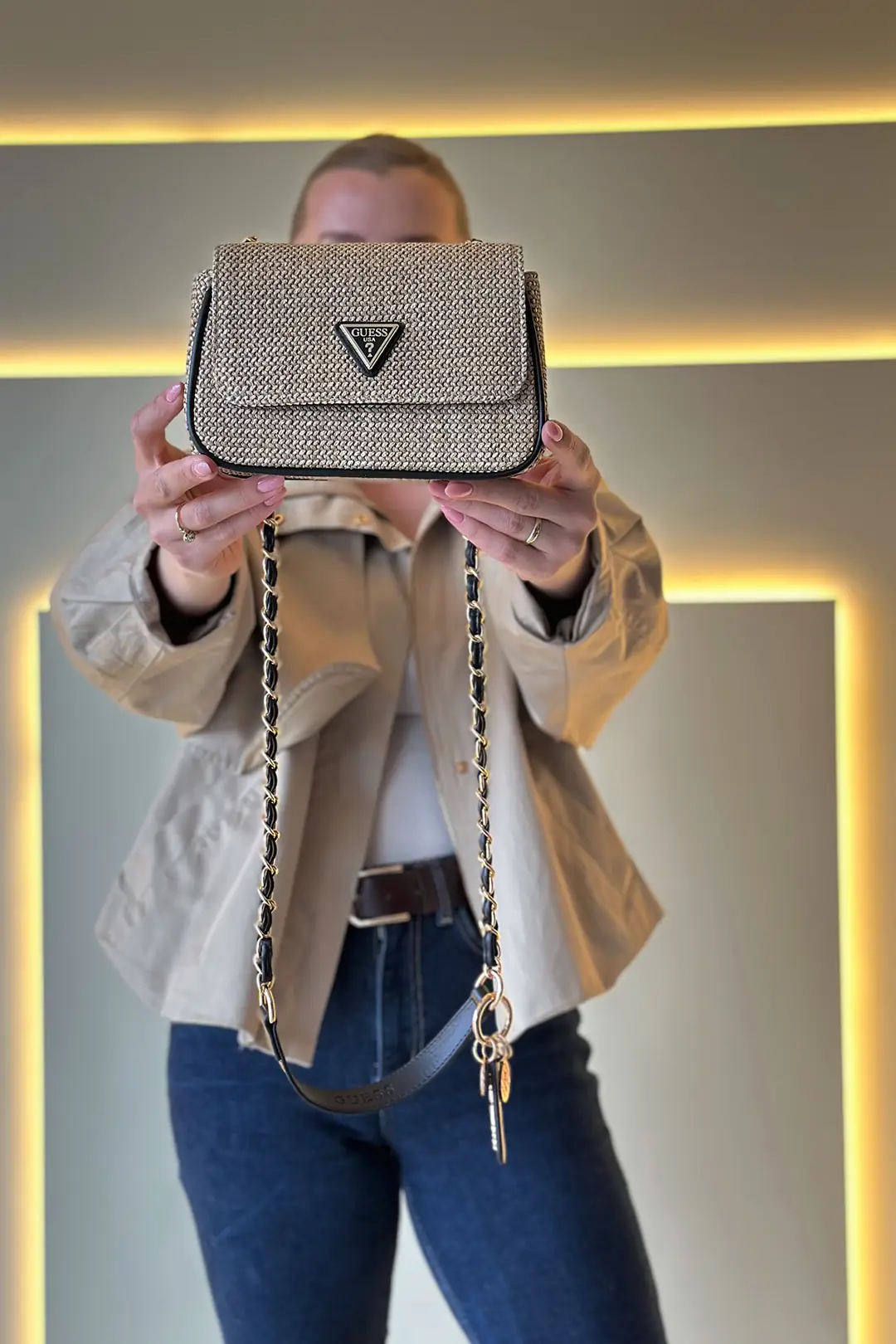GSS - Rhinestone Krem Siyah Çanta
