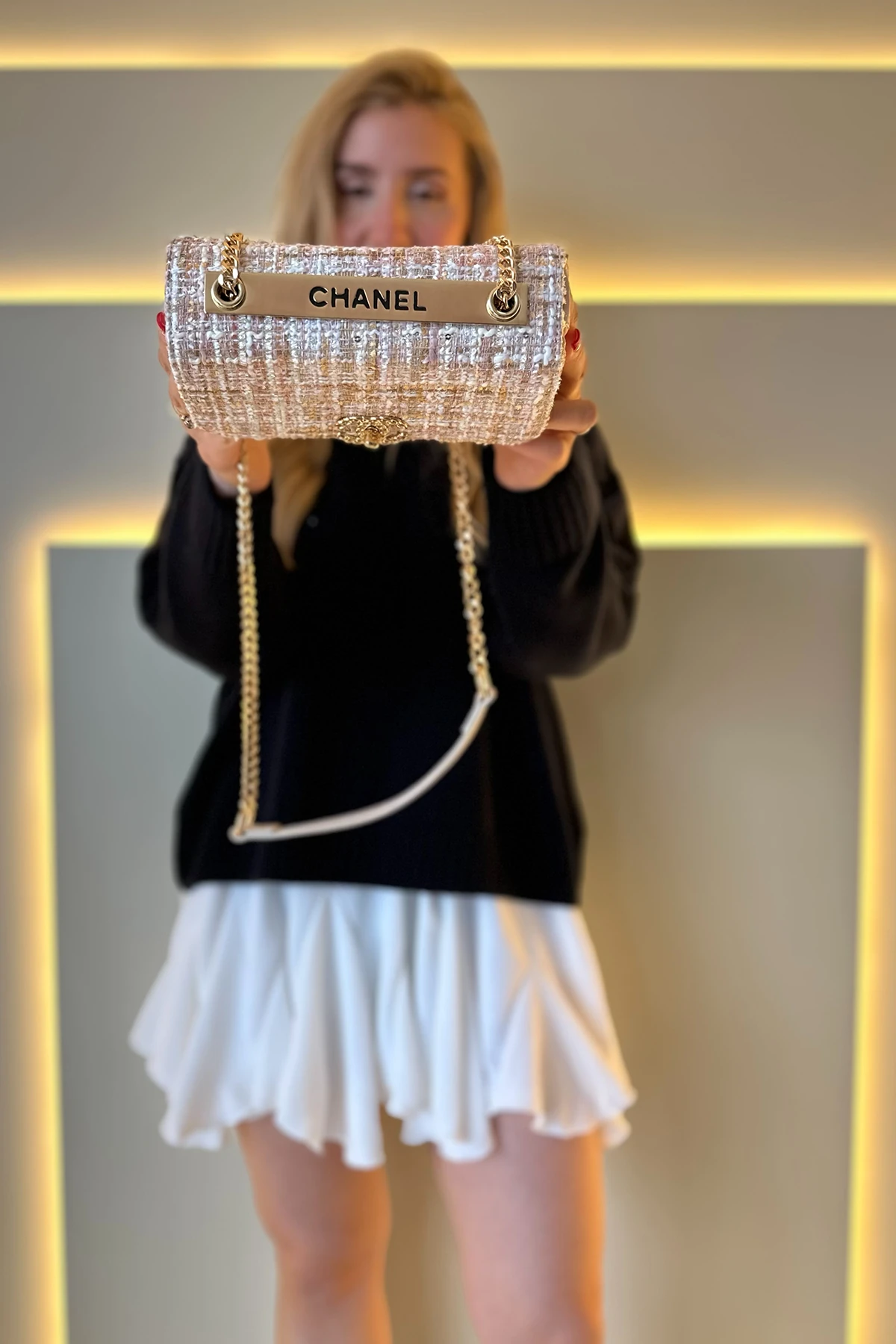 Chnl - Slatted Krem Dokuma Gold Detay