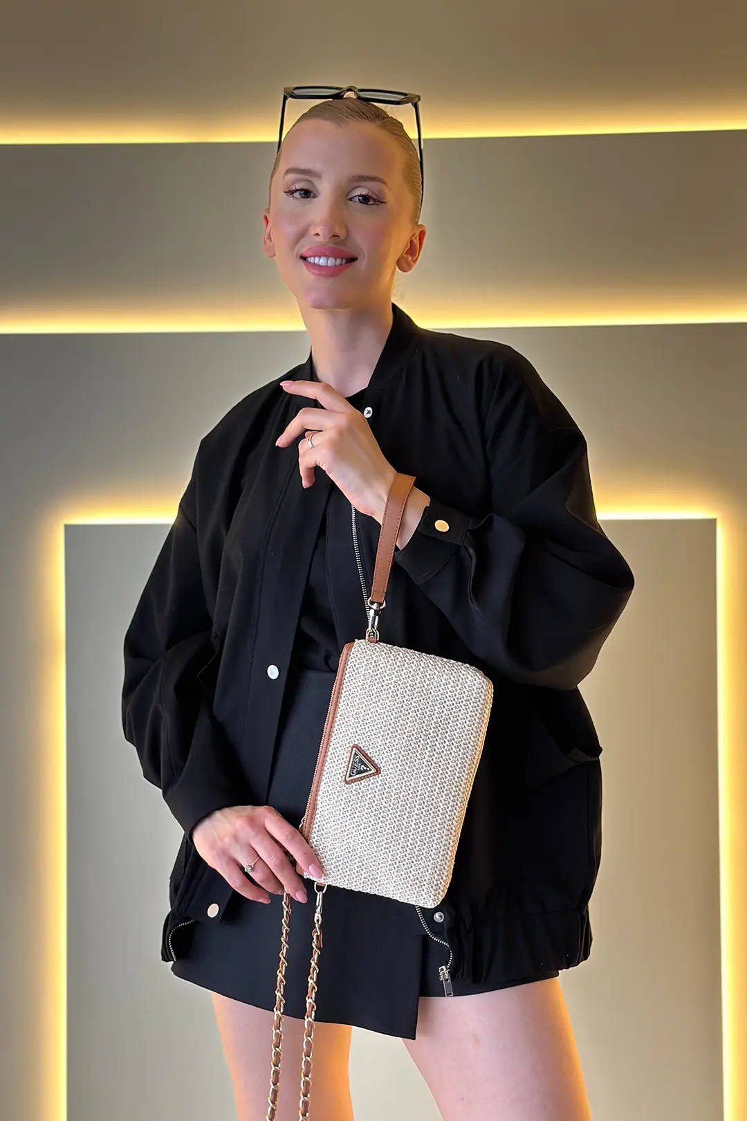 GSS - Zalina Clutch Beyaz Taba Hasır Çanta