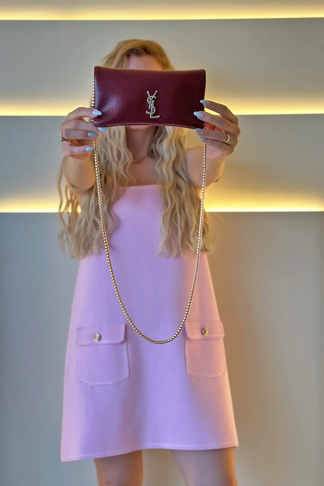 Ysl - Mini Zincirli Bordo