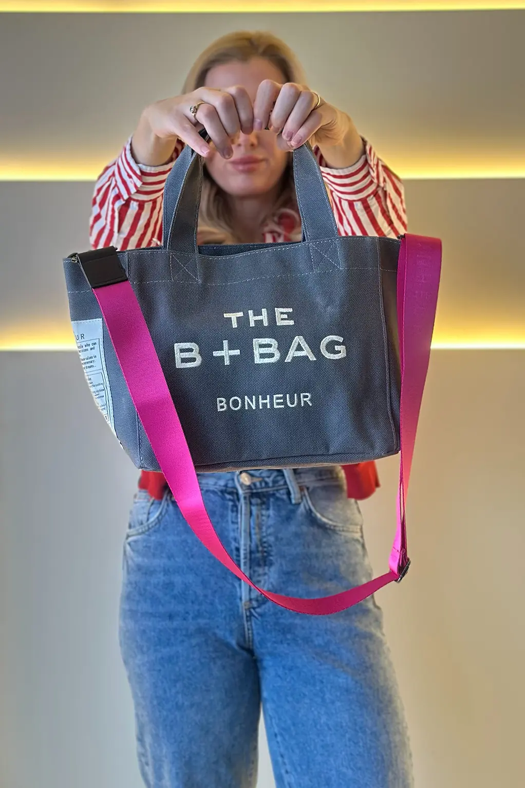 BNHR - B+Bag Mini Koyu Mavi Pembe Askı Detay Çanta