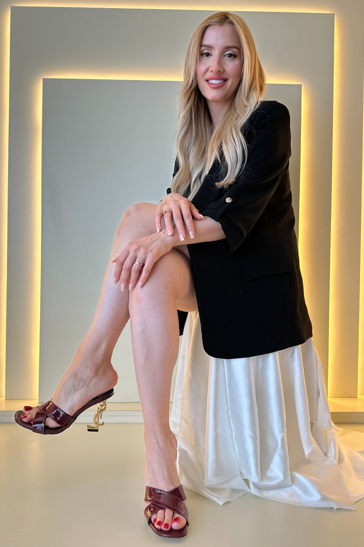 Ysl - Topuklu Ayakkabı Arkası Açık Bordo