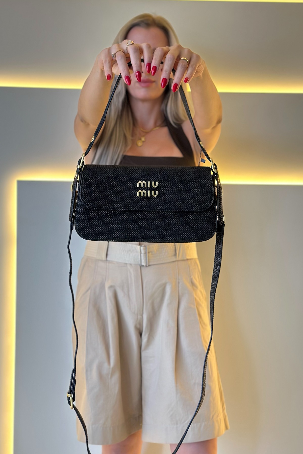 Miu Mi - Baggy Siyah Gold Logo Detay