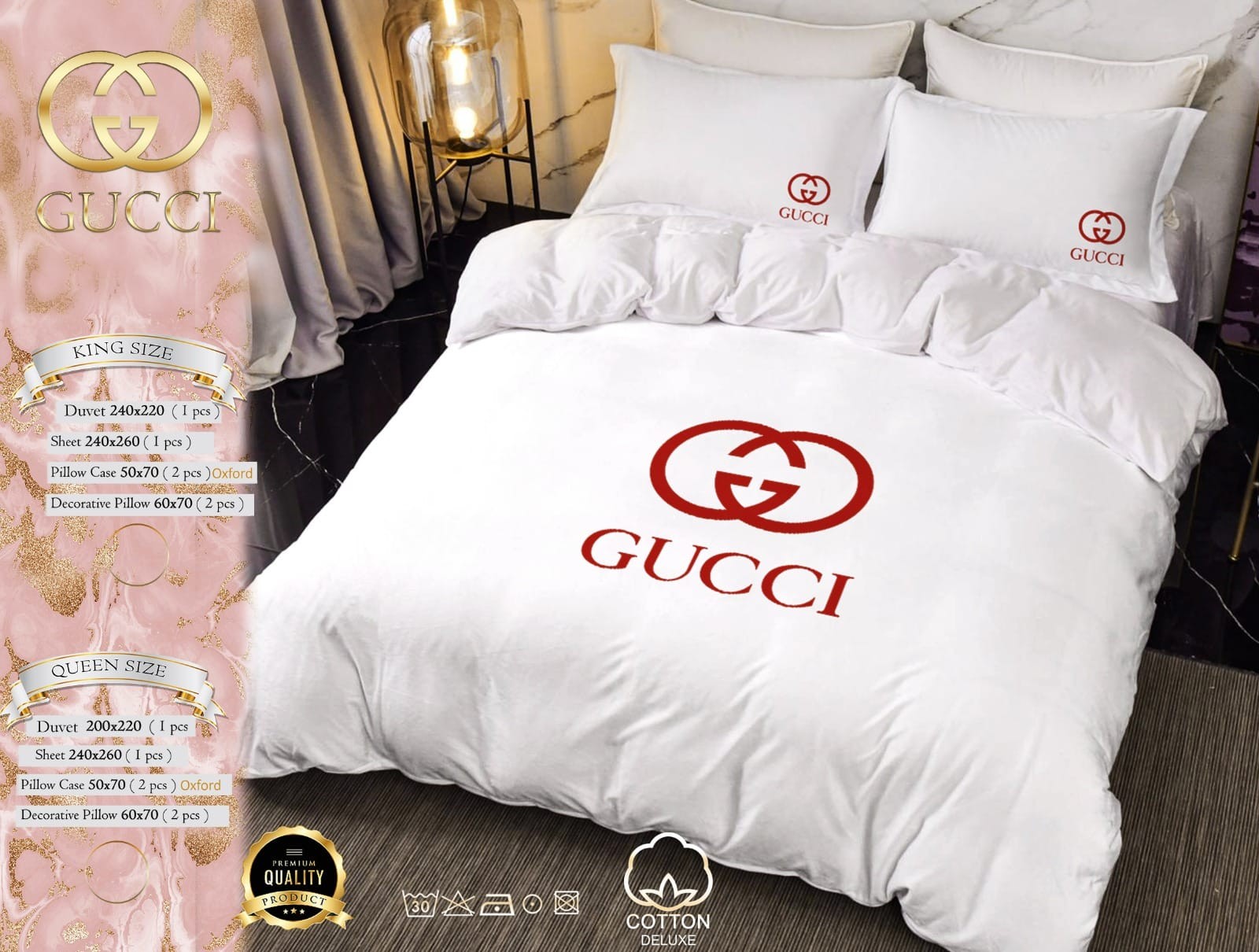 GCC - Nevresim Takımı Beyaz  Kırmızı Logo Detay
