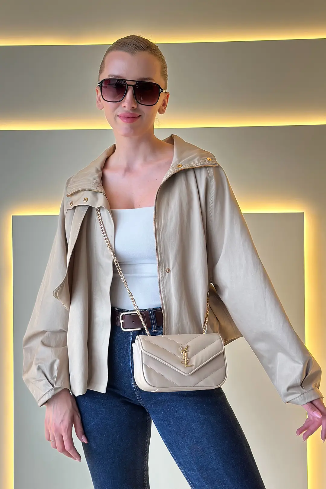YSL - Mini Lou Krem Çanta
