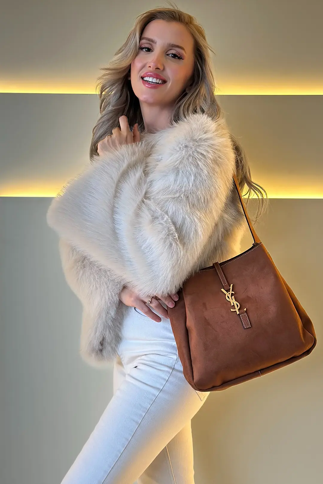 YSL - Puppies Süet Taba Çanta
