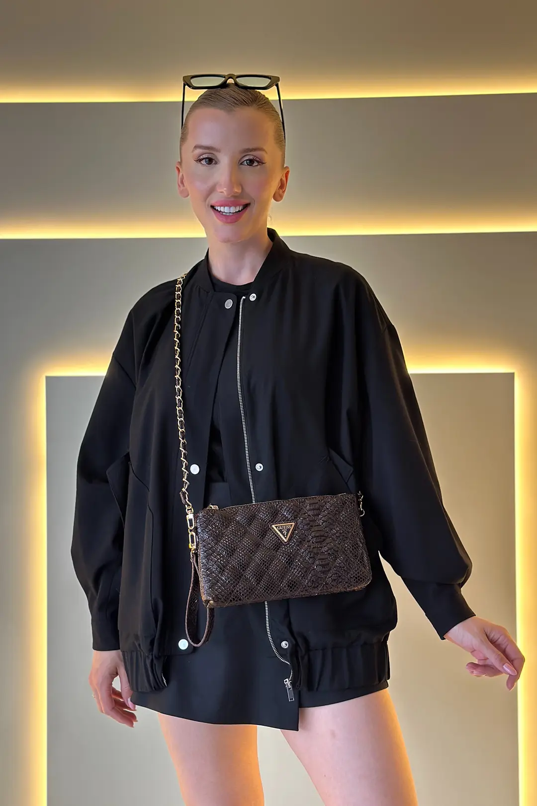 GSS - Zalina Clutch Acı Kahve Yılan Derisi Çanta