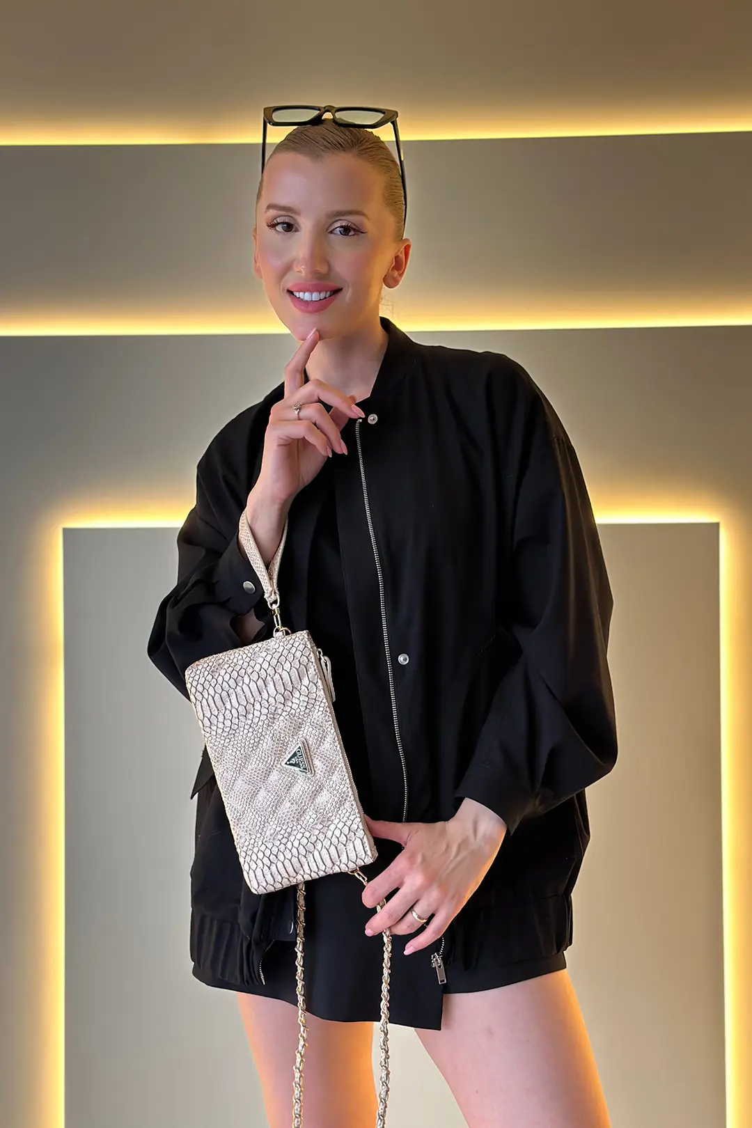 GSS - Zalina Clutch Beyaz Yılan Derisi Çanta