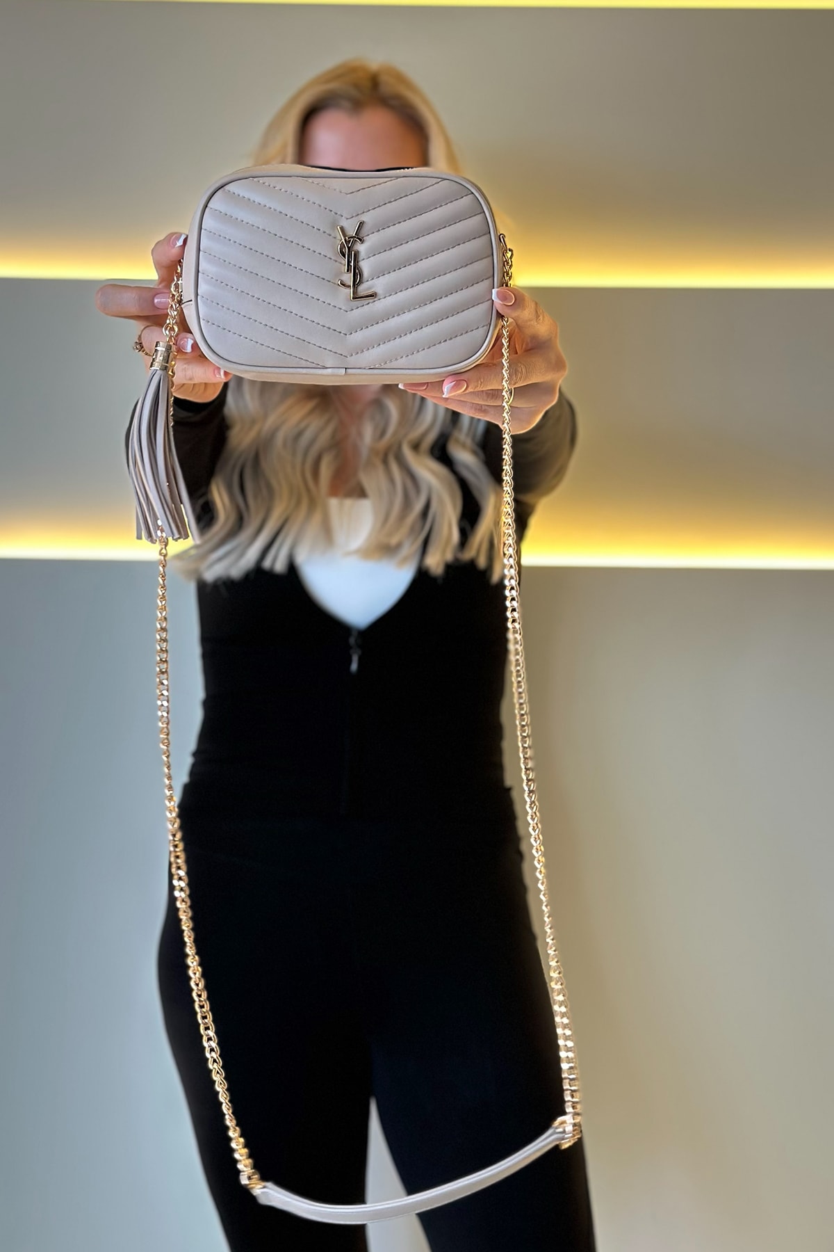YSL - Mini Lou İn Krem Deri Çanta
