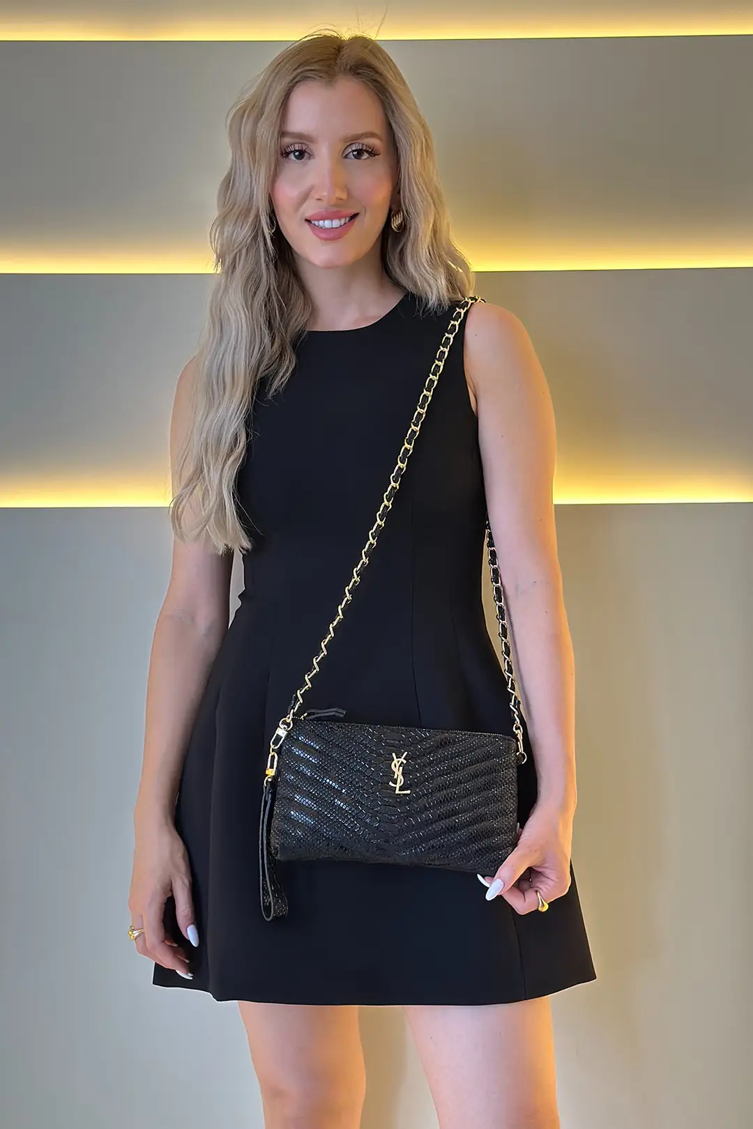 Yves SL - Mini Clutch Siyah Yılan Derisi