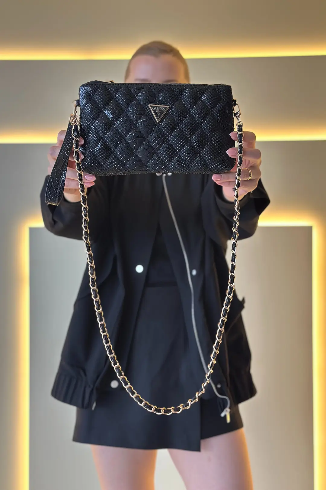GSS - Zalina Clutch Siyah Yılan Derisi Çanta