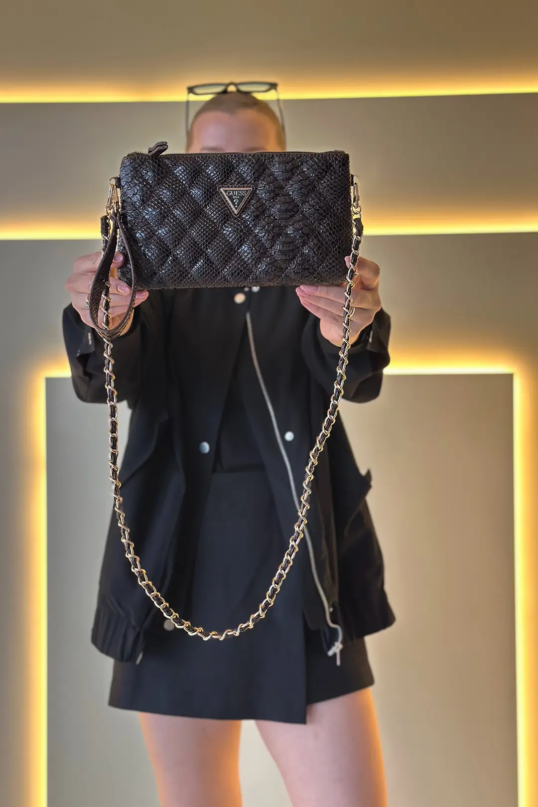 GSS - Zalina Clutch Acı Kahve Yılan Derisi Çanta