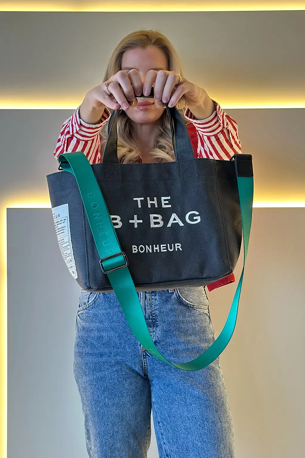 BNHR - B+Bag Mini Koyu Mavi Yeşil Askı Detay Çanta