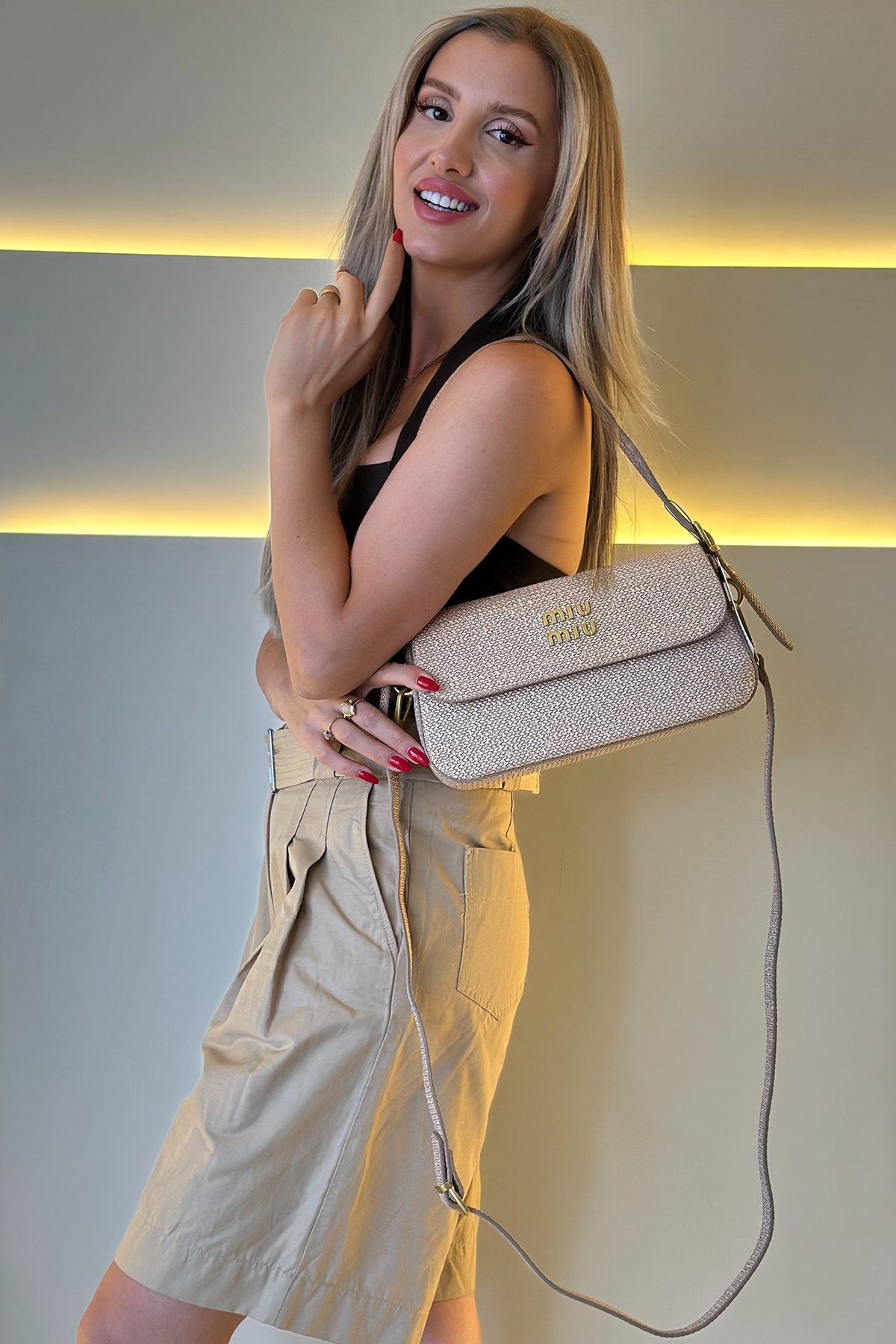 Miu Mi - Baggy Krem Gold Logo Detay