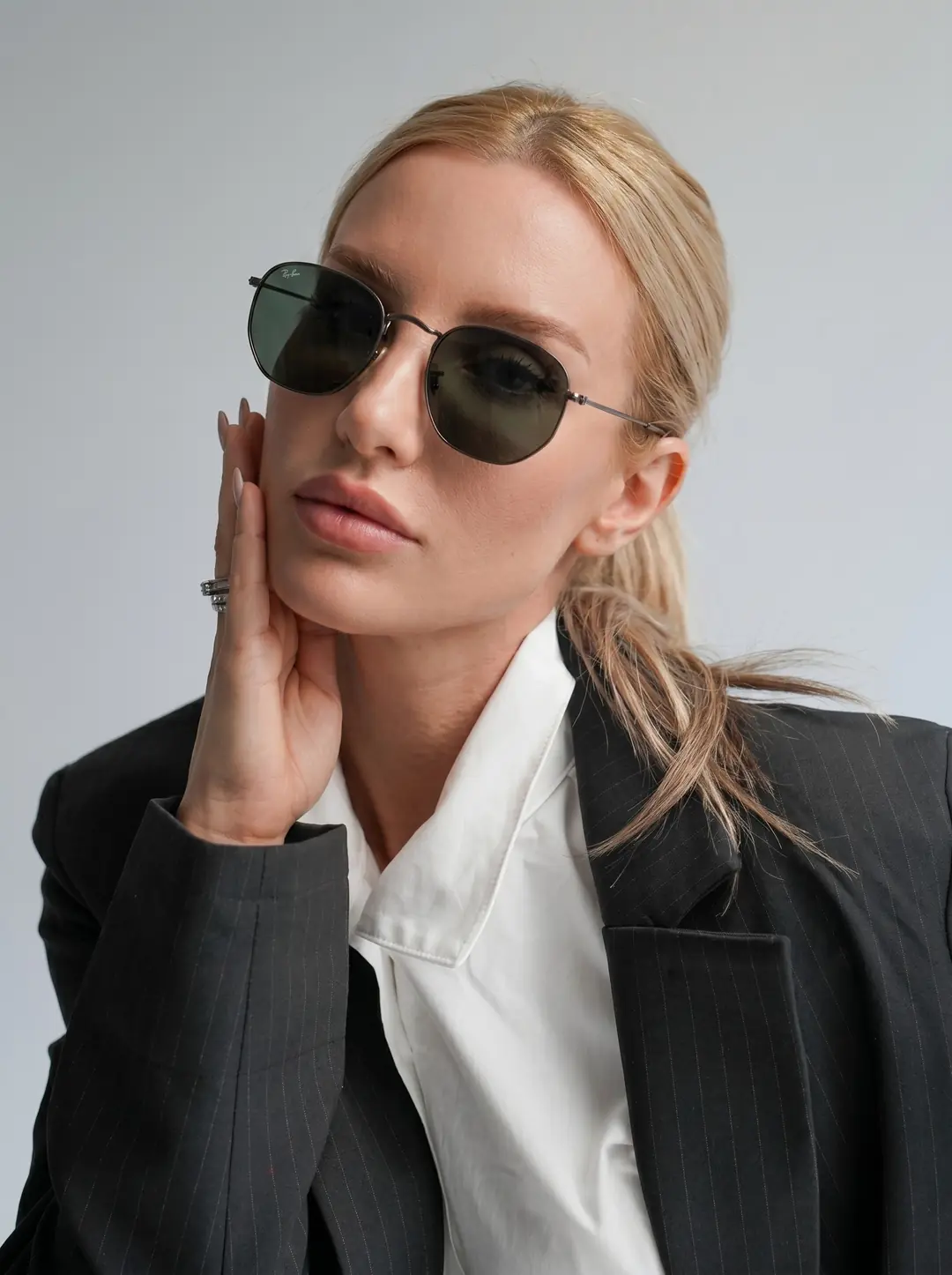Rybn - Altıgen Siyah Cam Siyah Sap Unisex Gözlük
