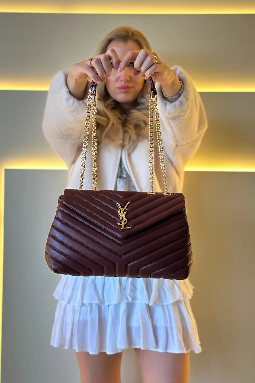 YSL - Envelope Bordo Çanta