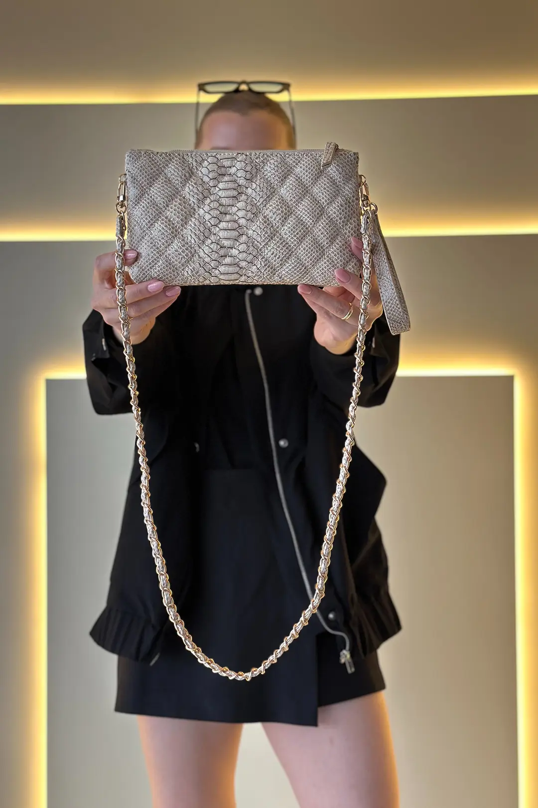 GSS - Zalina Clutch Beyaz Yılan Derisi Çanta